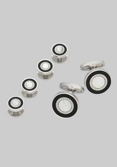 Jos. A. Bank Men's  Mother Of Pearl And Onyx Cufflink & Stud Set At  In Metal Silver