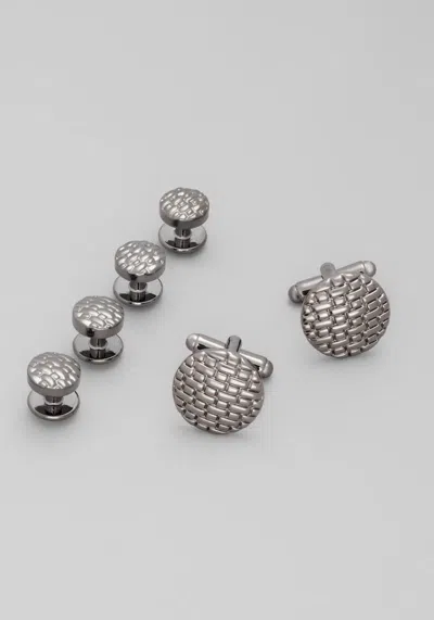 Jos. A. Bank Men's  Round Basketweave Cufflink & Stud Set At  In Gun Metal