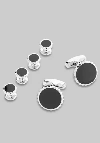 Jos. A. Bank Men's  Round Black Enamel Cufflink & Stud Set At  In Black/silver