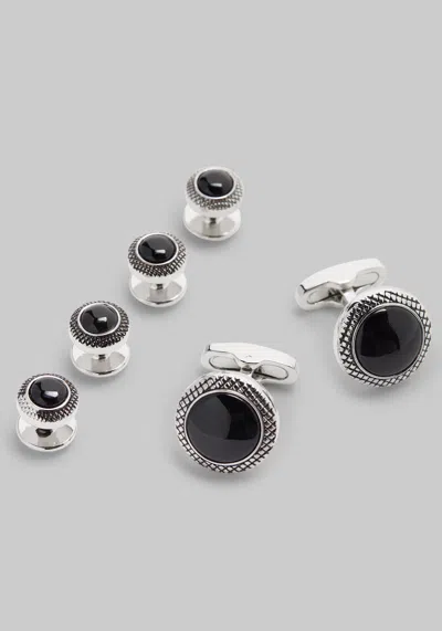 Jos. A. Bank Men's  Round Black Onyx Cufflink & Stud Set At  In Black/silver