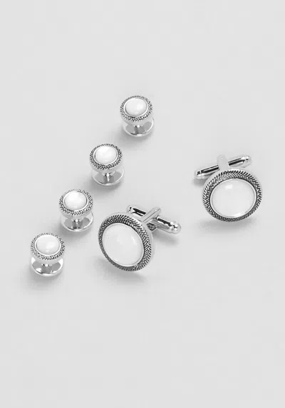 Jos. A. Bank Men's  Round Mother-of-pearl Antique Braided Cufflinks & Stud Set At  In White