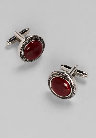 Jos. A. Bank Men's  Round Stone Antique Silver Braided Border Cufflinks At  In Burgundy