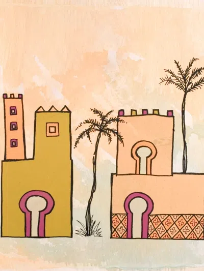 José Alberto López Sánchez ''palacio De Otoño'' Screenprinting Collage On Wood, 20'' X 20'' In Neutral