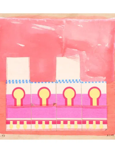 José Alberto López Sánchez ''palacio De Verano'' Screenprinting Collage On Wood, 20'' X 20'' In Neutral