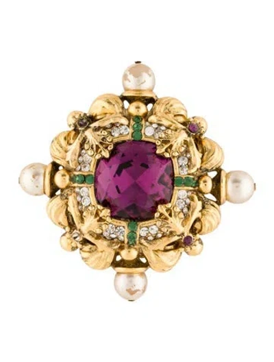 Pre-owned Jose And Maria Barrera Faux Pearl & Crystal Brooch