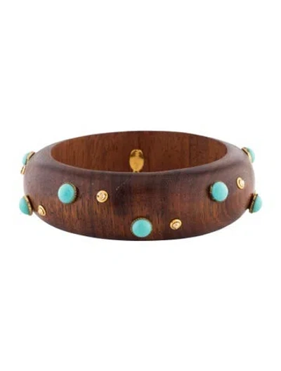 Pre-owned Jose And Maria Barrera Resin, Crystal & Wood Bangle Bracelet, 8" In Multi