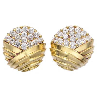 Pre-owned Jose Hess 18k Yellow Gold 0.96ctw Diamond Cluster Retro Swirl Design Earrings