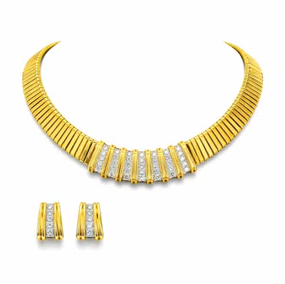Pre-owned Jose Hess Diamond 5 Carat Gold Necklace And Earrings Set In Multi