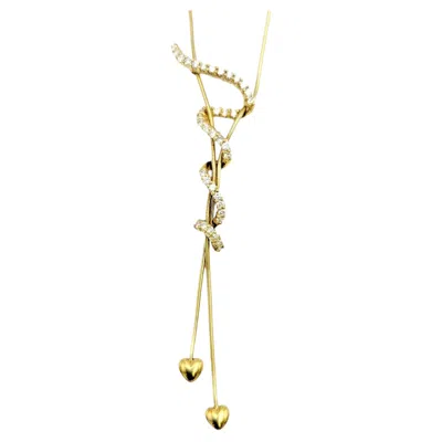Pre-owned Jose Hess Diamond Squiggle Drop Necklace With Hearts In 18 Karat Yellow Gold