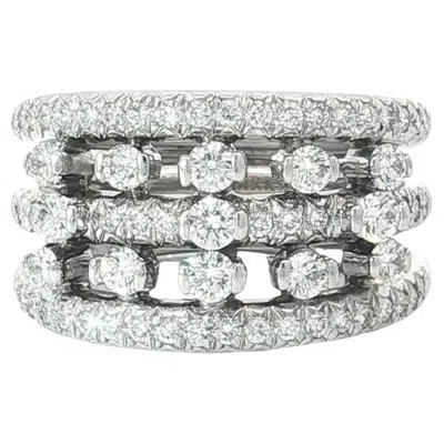 Pre-owned Jose Hess Signed  For Birks 18k White Gold Multi-row Diamond Ring, Size 7