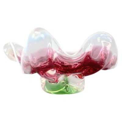 Pre-owned Josef Hospodka Mid-century Czech Pink And Green Art Glass Bowl By