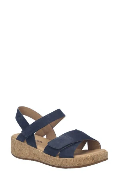 Josef Seibel Evita 03 Slingback Platform Wedge Sandal In Blue