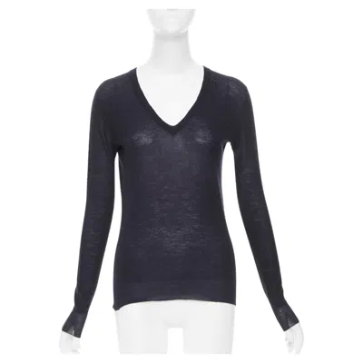 Pre-owned Joseph 100% Cashmere Black Semi Sheer Knit Long Sleeve Vneck Casual Sweater Xs