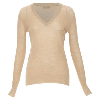 Pre-owned Joseph 100% Cashmere Tan Brown Fine Knit V Neck Sweater Xs