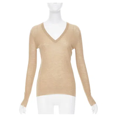 Pre-owned Joseph 100% Cashmere Tan Brown Fine Knit V Neck Sweater Xs
