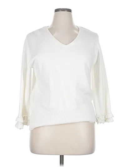 Pre-owned Joseph A 3/4 Sleeve Top Ivory V Neck Tops In White