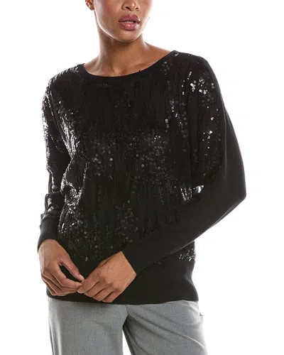 Joseph A . Allover Sequin Overlay Dolman Sweater In Black