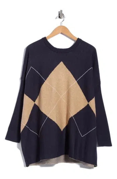 Joseph A Argyle Detachable Cowl Neck Poncho Sweater In Argyle Navy