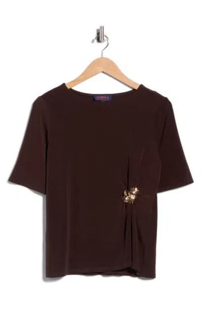 Joseph A Boat Neck Top With Asymmetric Waist Hardware In Fudge Brown