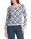 Joseph A . Boxy Diamond Crochet Pullover In Blue
