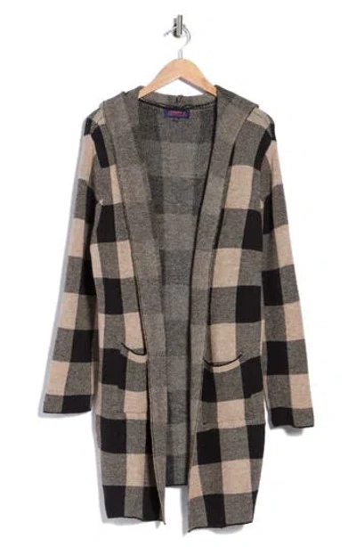Joseph A Buffalo Plaid Hooded Cardigan In Buffalo Plaid Mocha