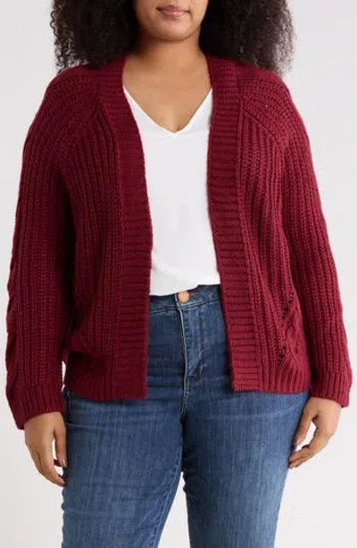 Joseph A Cable Stitch Open Cardigan In Cabernet