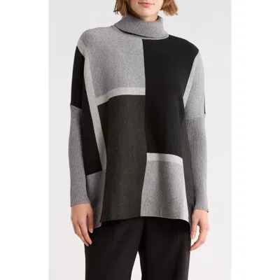 Joseph A Colorblock Turtleneck Poncho Sweater In Black