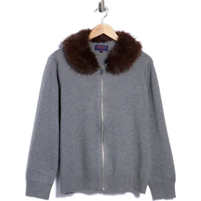 Joseph A Detachable Faux Fur Collar Cardigan In Gray