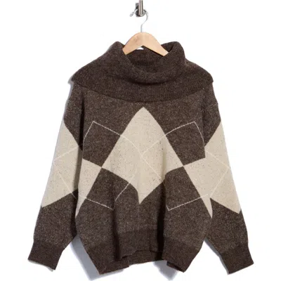 Joseph A Exploded Argyle Cowl Neck Sweater In Brown