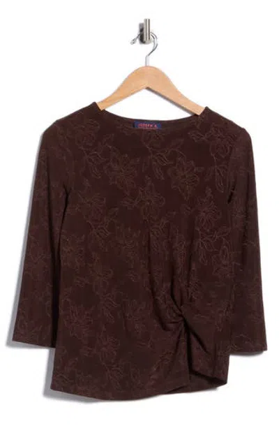 Joseph A Floral Jacquard Twist Front Top In Fudge Brown