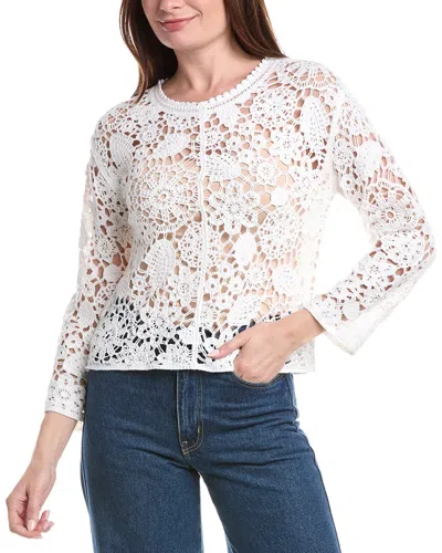 Joseph A . Floral Medallion Crochet Pullover In White