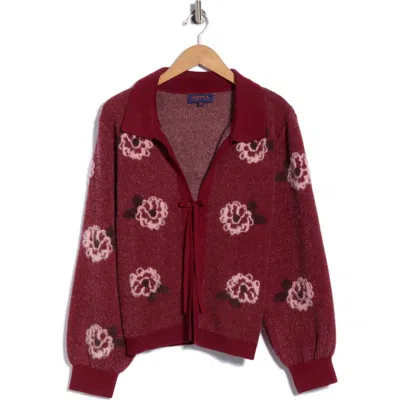 Joseph A Floral Tie Front Cardigan In Merlot Floral Combo
