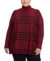 Joseph A Joesph A Plus Size Plaid Turtleneck Poncho Sweater In Simple Plaid Cabernet