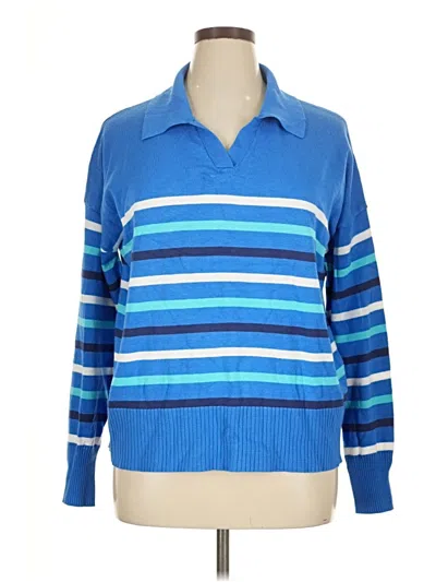 Pre-owned Joseph A Long Sleeve Top Blue Collared Neckline Tops