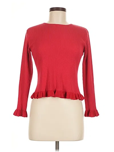 Pre-owned Joseph A Long Sleeve Top Red Ruffles Neckline Tops