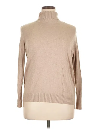 Pre-owned Joseph A Long Sleeve Top Tan Turtleneck Tops In Brown