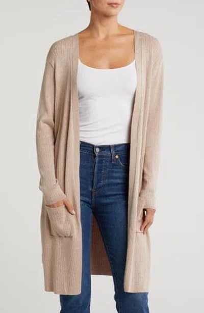 Joseph A Open Front Longline Cardigan In Mocha Heather