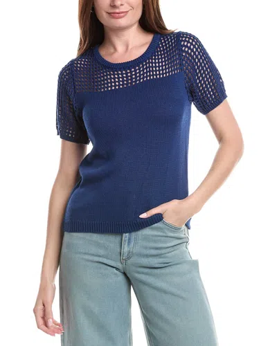 Joseph A . Open Pointelle Sweater In Blue
