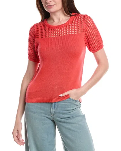 Joseph A . Open Pointelle Sweater In Red
