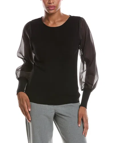 Joseph A . Organza Sleeve Pullover In Black