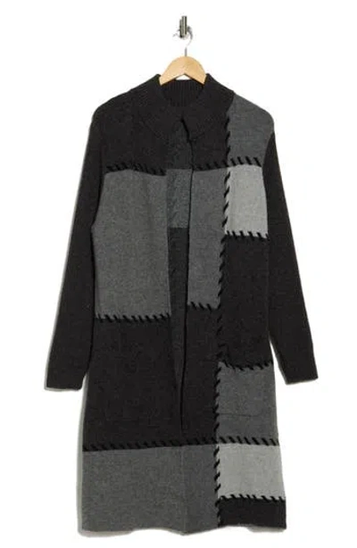 Joseph A Patchwork Open Front Cardigan In Stitched Colorblock Black Grey