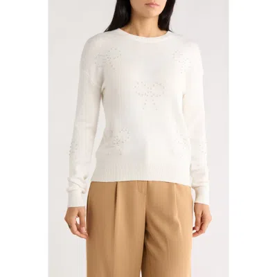 Joseph A Pearly Bow Embellished Sweater In White