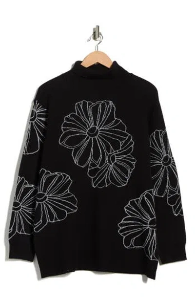 JOSEPH A JOSEPH A PLACED FLORAL OVERSIZE TURTLENECK SWEATER