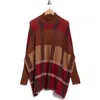 Joseph A Plaid Turtleneck Poncho Sweater In Red
