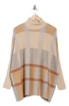 Joseph A Plaid Turtleneck Poncho Sweater In Brown