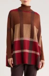 Joseph A Plaid Turtleneck Poncho Sweater In Multi