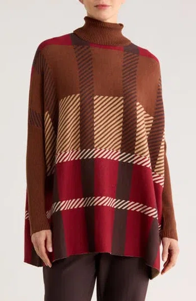 Joseph A Plaid Turtleneck Poncho Sweater In Multi