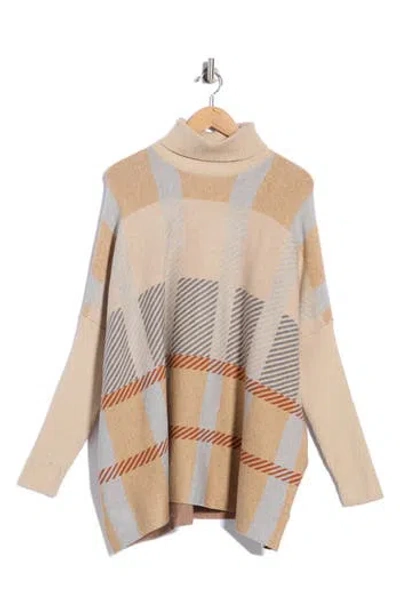 Joseph A Plaid Turtleneck Poncho Sweater In Clubhouse Plaid Camel