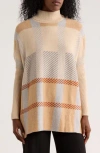 Joseph A Plaid Turtleneck Poncho Sweater In Multi