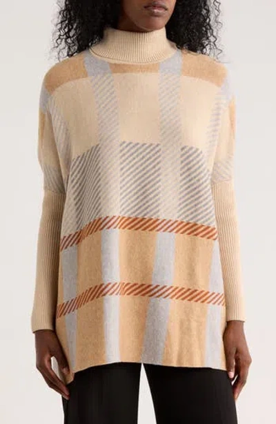 JOSEPH A JOSEPH A PLAID TURTLENECK PONCHO SWEATER